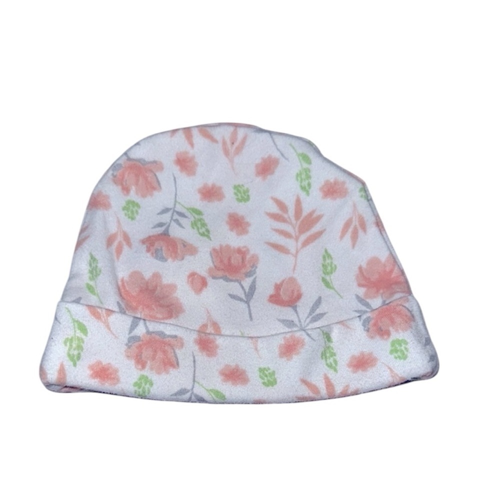 New beginnings Floral baby Beanie - Pink and Green size newborn 0-6 months